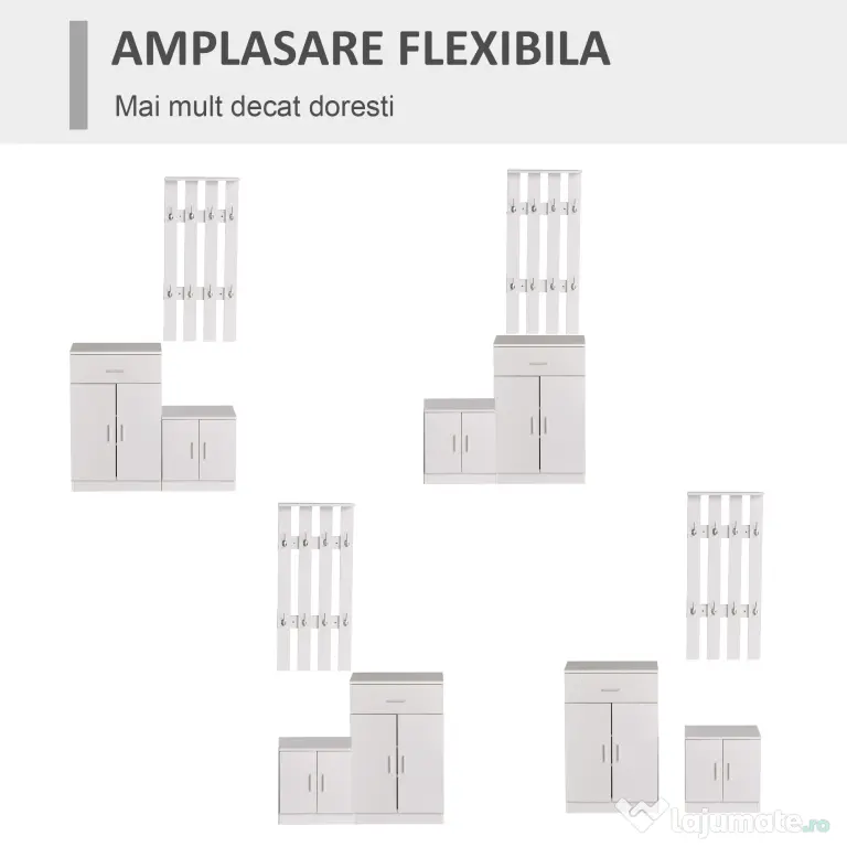 HOMCOM Mobilier de Hol cu Cuier din Lemn, Spațiu de Depozitare și Design Elegant, 100x32x187cm, Alb | Aosom Romania