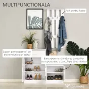 HOMCOM Mobilier de Hol cu Cuier din Lemn, Spațiu de Depozitare și Design Elegant, 100x32x187cm, Alb | Aosom Romania 