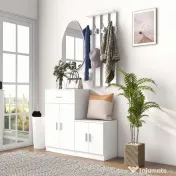 HOMCOM Mobilier de Hol cu Cuier din Lemn, Spațiu de Depozitare și Design Elegant, 100x32x187cm, Alb | Aosom Romania 