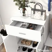 HOMCOM Mobilier de Hol cu Cuier din Lemn, Spațiu de Depozitare și Design Elegant, 100x32x187cm, Alb | Aosom Romania 