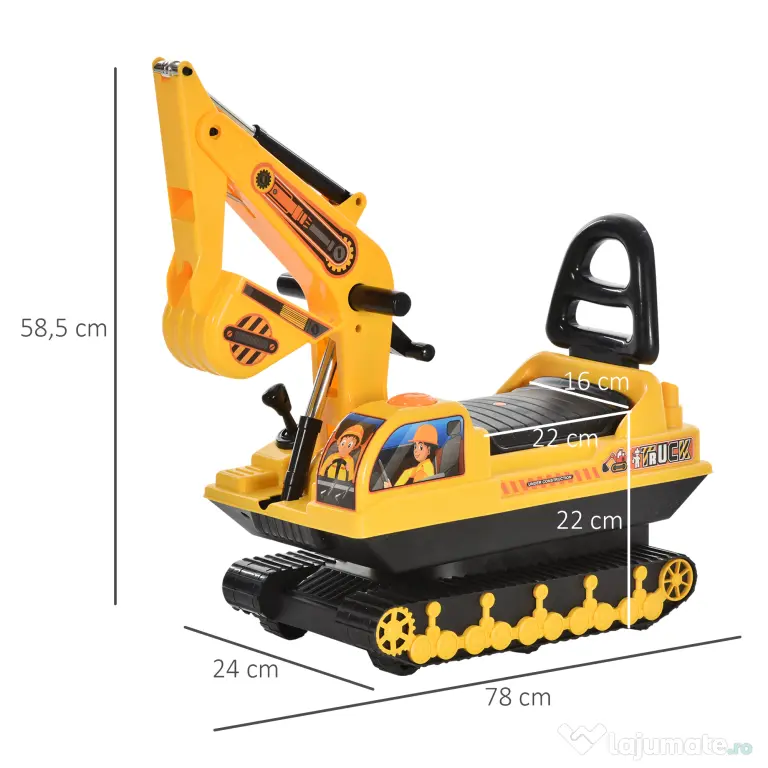 Excavator de jucarie pentru copii HOMCOM, 78x24x58,5cm, galben | Aosom Romania