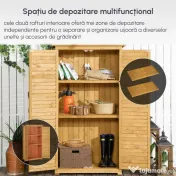 Outsunny Căsuță de Grădină din Lemn cu Acoperiș Impermeabil și 3 Rafturi, 87x46,5x160 cm, Lemn