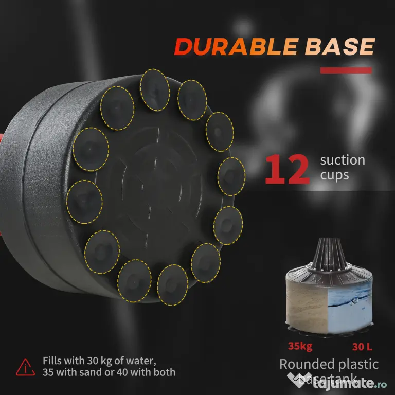 HOMCOM Sac de Box Ajustabil pe Înălțime, Bară Rotativă și Bază Umplută, 88x48x155-205 cm, Roșu