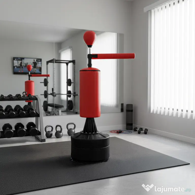 HOMCOM Sac de Box Ajustabil pe Înălțime, Bară Rotativă și Bază Umplută, 88x48x155-205 cm, Roșu