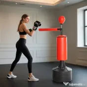HOMCOM Sac de Box Reglabil pe Înălțime cu Punching Ball și Bază Umplibilă, 88x48x155-205 cm, Roșu și Negru 