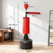 HOMCOM Sac de Box Reglabil pe Înălțime cu Punching Ball și Bază Umplibilă, 88x48x155-205 cm, Roșu și Negru 