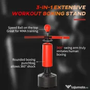 HOMCOM Sac de Box Reglabil pe Înălțime cu Punching Ball și Bază Umplibilă, 88x48x155-205 cm, Roșu și Negru 
