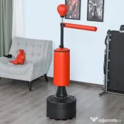 HOMCOM Sac de Box Reglabil pe Înălțime cu Punching Ball și Bază Umplibilă, 88x48x155-205 cm, Roșu și Negru 