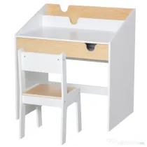 HOMCOM Set Birou și Scaun pentru Copii 6-10 Ani cu Raft și Sertar | Aosom Romania
