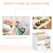 HOMCOM Set Birou și Scaun pentru Copii cu Sertar și Raft, Margini Rotunjite, Vârsta 6-10 Ani, Alb și Lemn 