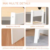 HOMCOM Set Birou și Scaun pentru Copii cu Sertar și Raft, Margini Rotunjite, Vârsta 6-10 Ani, Alb și Lemn 