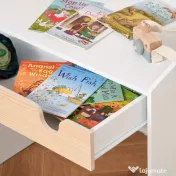 HOMCOM Set Birou și Scaun pentru Copii cu Sertar și Raft, Margini Rotunjite, Vârsta 6-10 Ani, Alb și Lemn 