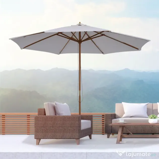 Outsunny Umbrela din Lemn Umbrela Soare pentru Gradina Balcon Alb 3 m | Aosom Romania