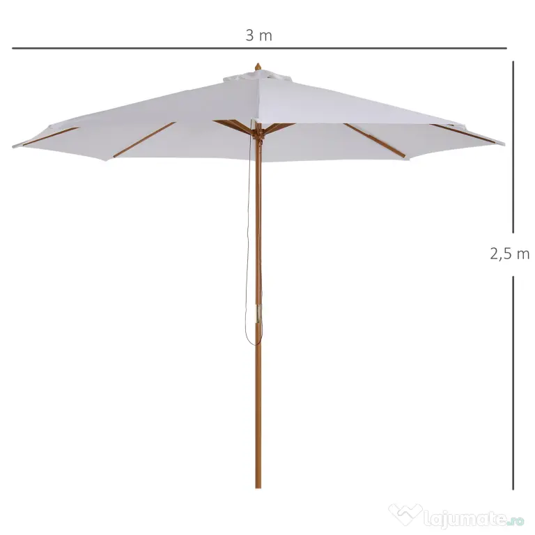 Outsunny Umbrela din Lemn Umbrela Soare pentru Gradina Balcon Alb 3 m | Aosom Romania