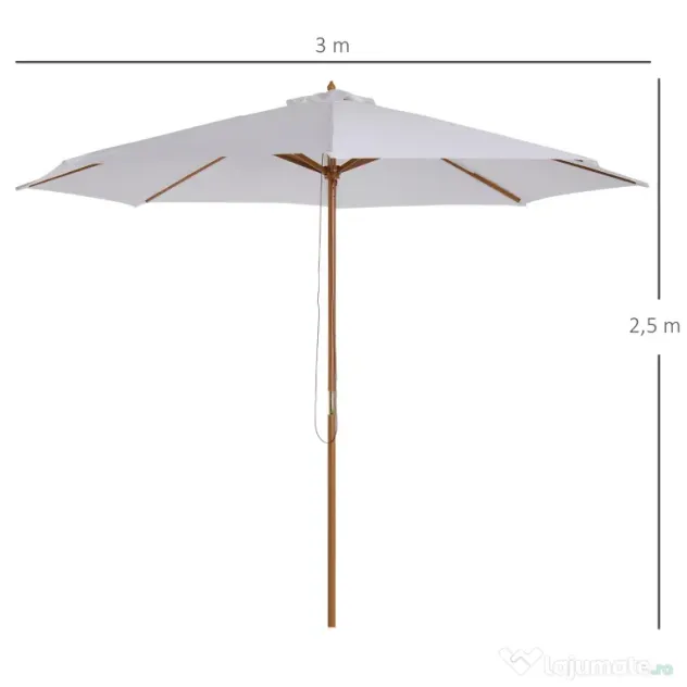 Outsunny Umbrela din Lemn Umbrela Soare pentru Gradina Balcon Alb 3 m | Aosom Romania