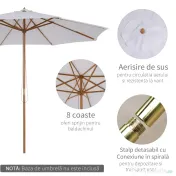 Outsunny Umbrela din Lemn Umbrela Soare pentru Gradina Balcon Alb 3 m | Aosom Romania