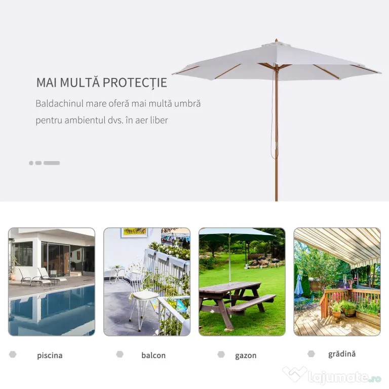 Outsunny Umbrela din Lemn Umbrela Soare pentru Gradina Balcon Alb 3 m | Aosom Romania
