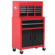 HOMCOM Cărucior pentru Scule cu 6 Sertare, Dulap de Depozitare 2 în 1 cu Încuietoare, Cutie Metalică pentru Atelier, Roșu 