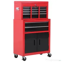 HOMCOM Cărucior pentru Scule cu 6 Sertare, Dulap de Depozitare 2 în 1 cu Încuietoare, Cutie Metalică pentru Atelier, Roșu
