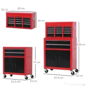 HOMCOM Cărucior pentru Scule cu 6 Sertare, Dulap de Depozitare 2 în 1 cu Încuietoare, Cutie Metalică pentru Atelier, Roșu 