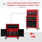 HOMCOM Cărucior pentru Scule cu 6 Sertare, Dulap de Depozitare 2 în 1 cu Încuietoare, Cutie Metalică pentru Atelier, Roșu 