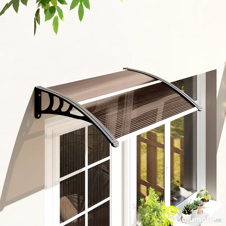 Outsunny Copertină Exterioară Impermeabilă și Anti-UV cu Placă Curbată, 75x120x23 cm, Maro și Negru | Aosom Romania