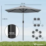 Outsunny Umbrelă Inclinabilă pentru Grădină și Terasă 2.3x2m cu Deschidere Ușoară prin Manivelă, Structură Metalică și 6 Stinghii, Gri | Aosom Romania 