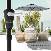 Outsunny Umbrelă Inclinabilă pentru Grădină și Terasă 2.3x2m cu Deschidere Ușoară prin Manivelă, Structură Metalică și 6 Stinghii, Gri | Aosom Romania 