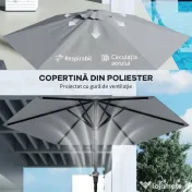 Outsunny Umbrelă Inclinabilă pentru Grădină și Terasă 2.3x2m cu Deschidere Ușoară prin Manivelă, Structură Metalică și 6 Stinghii, Gri | Aosom Romania 