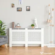 Homcom Masca Calorifer Lemn Alb – 151,5×82×19 cm cu Grilaj Elegant
