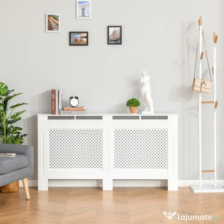 HOMCOM Mască pentru Calorifer din Lemn MDF cu Raft Superior, 151,5x82x19 cm, Alb | Aosom Romania