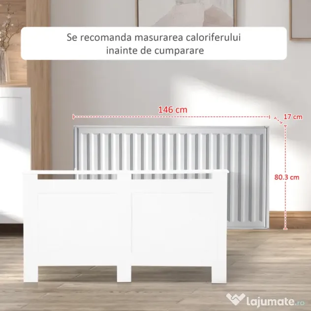 HOMCOM Mască pentru Calorifer din Lemn MDF cu Raft Superior, 151,5x82x19 cm, Alb | Aosom Romania