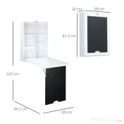 HOMCOM Birou Pliabil de Perete pentru Economie Spațiu, Masă Rabatabilă cu Tablă Albă și Neagră pentru Scris, 60x88.5x146.5cm 