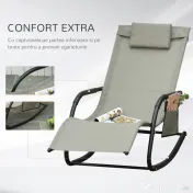 Outsunny Sezlong Balansoar de Gradina cu buzunar lateral si pernuta, in Metal 62L x 88L x 165Hcm 
