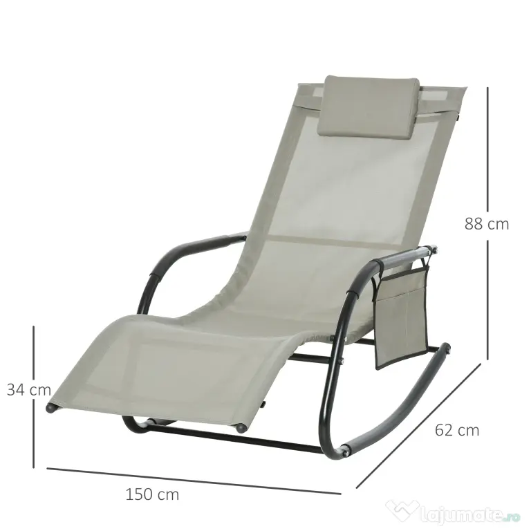 Outsunny Sezlong Balansoar de Grădină cu Buzunar Lateral și Pernuță, Structură Metalică Rezistentă, 62x88x165 cm | Aosom Romania