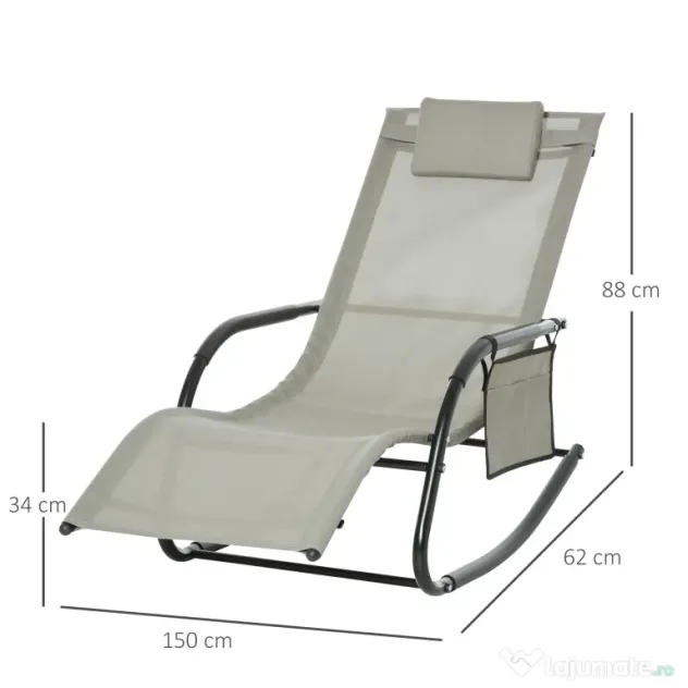 Outsunny Sezlong Balansoar de Grădină cu Buzunar Lateral și Pernuță, Structură Metalică Rezistentă, 62x88x165 cm | Aosom Romania
