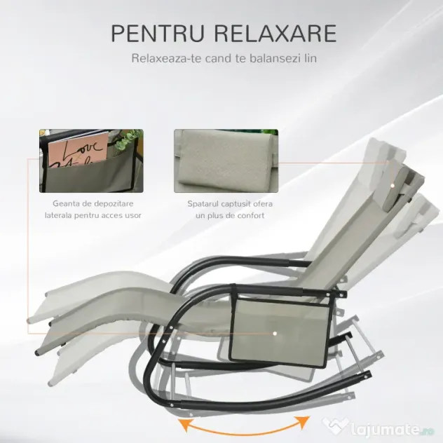 Outsunny Sezlong Balansoar de Grădină cu Buzunar Lateral și Pernuță, Structură Metalică Rezistentă, 62x88x165 cm | Aosom Romania