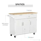 Homcom Carucior Bucatarie Multifunctional cu Sertare & Usi, 121×46×91 cm