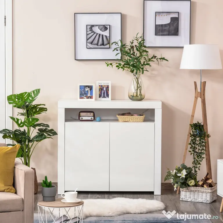 HOMCOM Dulap Multifuncțional Alb cu Iluminare LED Colorată, pentru Living sau Dormitor, 107x35x97 cm | Aosom Romania
