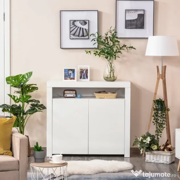 HOMCOM Dulap Multifuncțional Alb cu Iluminare LED Colorată, pentru Living sau Dormitor, 107x35x97 cm | Aosom Romania