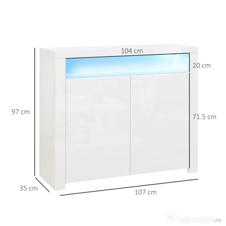 HOMCOM Dulap Multifuncțional Alb cu Iluminare LED Colorată, pentru Living sau Dormitor, 107x35x97 cm | Aosom Romania