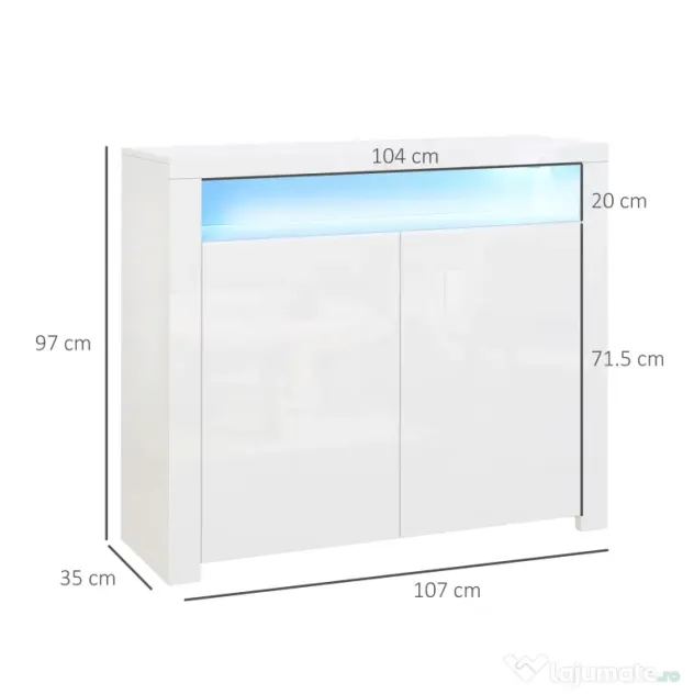 HOMCOM Dulap Multifuncțional Alb cu Iluminare LED Colorată, pentru Living sau Dormitor, 107x35x97 cm | Aosom Romania