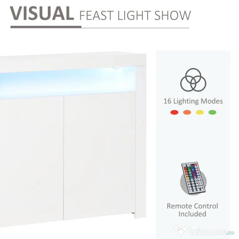 HOMCOM Dulap Multifuncțional Alb cu Iluminare LED Colorată, pentru Living sau Dormitor, 107x35x97 cm | Aosom Romania