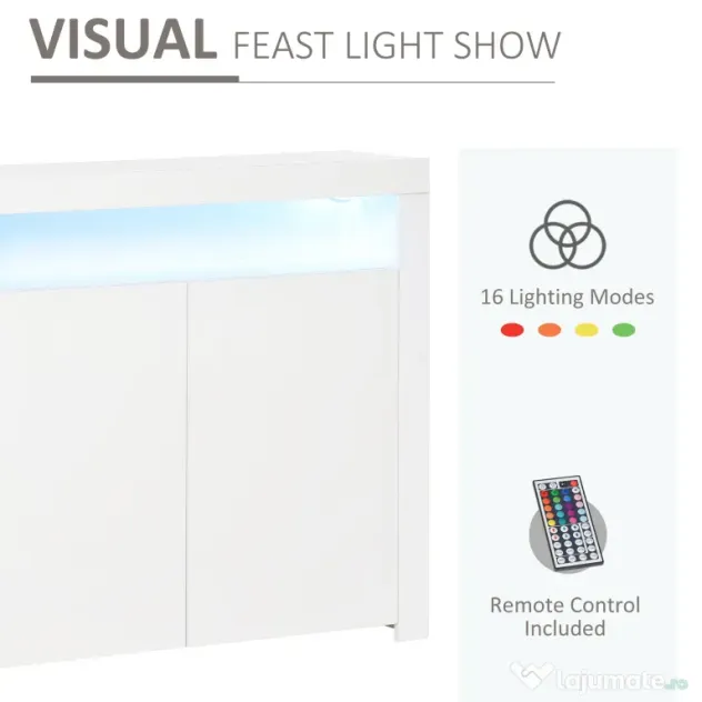 HOMCOM Dulap Multifuncțional Alb cu Iluminare LED Colorată, pentru Living sau Dormitor, 107x35x97 cm | Aosom Romania