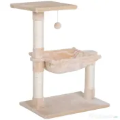 PawHut Turn pentru Pisici max. 3,6 kg cu Hamac și Minge Suspendată, din Lemn și Pluș, 50x36x70 cm, Bej 