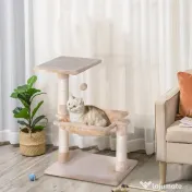 PawHut Turn pentru Pisici max. 3,6 kg cu Hamac și Minge Suspendată, din Lemn și Pluș, 50x36x70 cm, Bej 