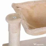 PawHut Turn pentru Pisici max. 3,6 kg cu Hamac și Minge Suspendată, din Lemn și Pluș, 50x36x70 cm, Bej 