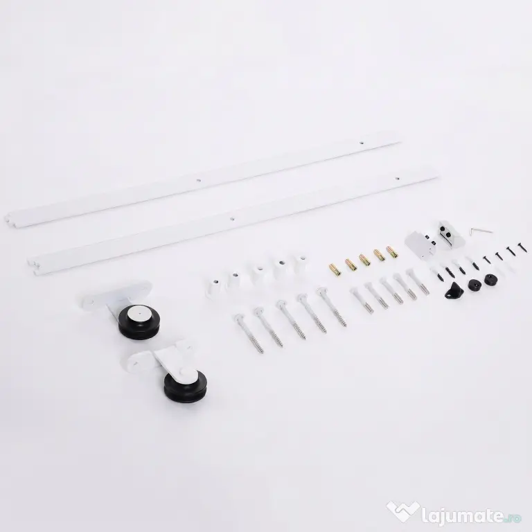 HOMCOM Set pentru Ușă Glisantă cu Șină de 183 cm, Role și Accesorii Incluse, Alb