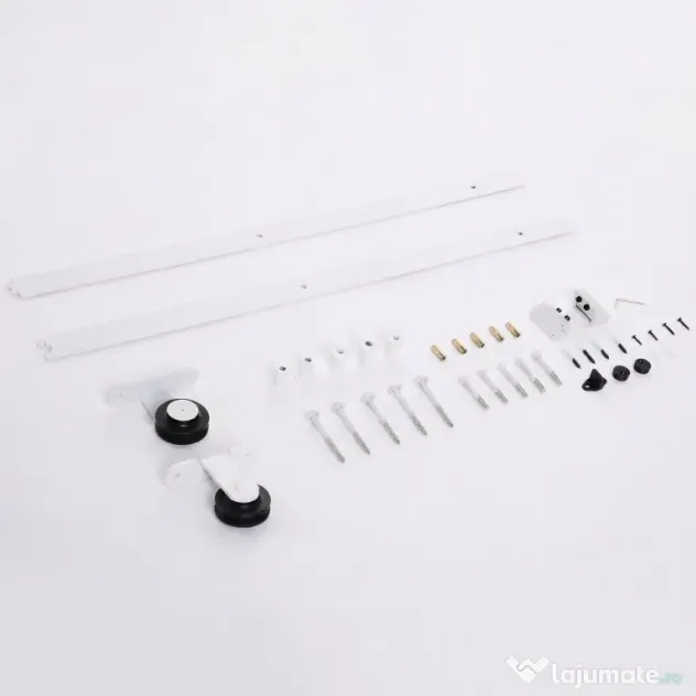 HOMCOM Set pentru Ușă Glisantă cu Șină de 183 cm, Role și Accesorii Incluse, Alb