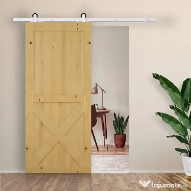 HOMCOM Set pentru Ușă Glisantă cu Șină de 183 cm, Role și Accesorii Incluse, Alb